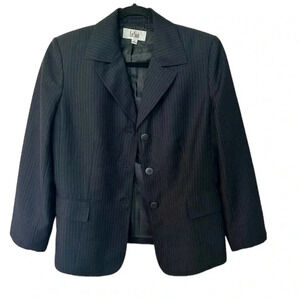 Le Suit Women’s Black Long Sleeve Lapel Collar Pinstripe Blazer Jacket Sz 12 GUC